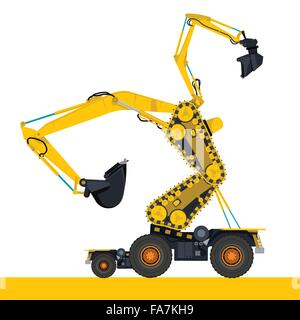 Bizarre machine robot build from ground works yellow vehicles Construction and Equipment for building Truck Digger Crane vector Stock Vector