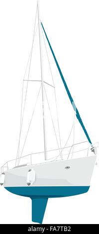 Nice blue and white yacht on white, nice illustration of boat ship - flatten isolated illustration master vector Stock Vector