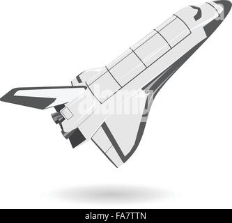 White and black nice space shuttle on white - nice flighting spaceship fuel tank - flatten isolated illustration master vector Stock Vector
