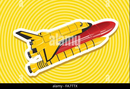 Yellow golden space shuttle on yellow dartboard nice flighting spaceship fuel tank - flatten isolated illustration master vector Stock Vector