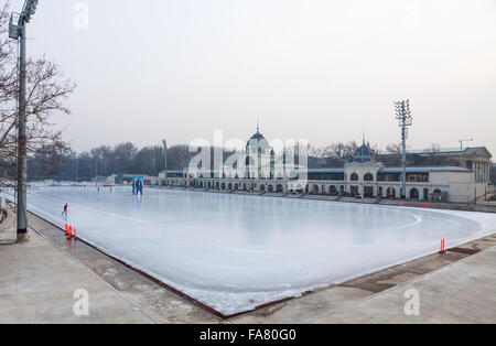 BUDAPEST, HUNGARY - JANUARY 27, 2014: City Park Ice Rink in Budapest, Hungary. Opened in 1870, it is the largest and one of the Stock Photo