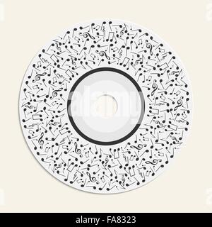 Abstract round musical background with notes on cd for your design Stock Vector