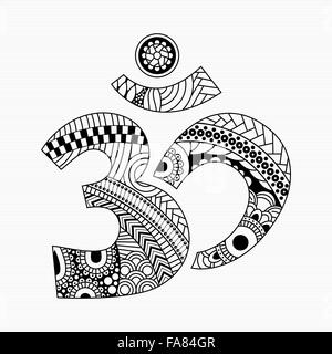 Zentangle style Om symbol with decorative indian ornament Mehndi for your design Stock Vector