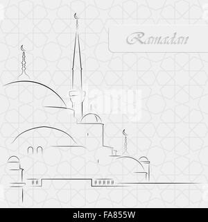 Vector Illustration of Mosque on seamless decorative background for holy month of muslim community Ramadan Kareem Stock Vector