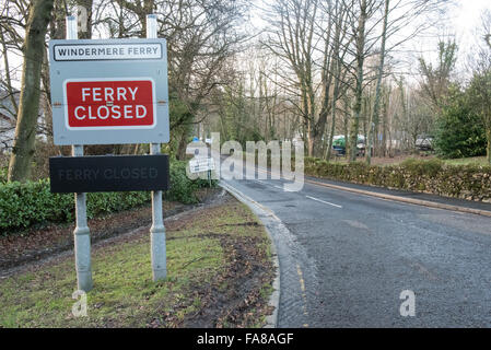 Cumbria, UK. 23rd December, 2015. Windermere ferry is closed for business due to high water levels on the lake. Credit:  Michael Scott/Alamy Live News Stock Photo