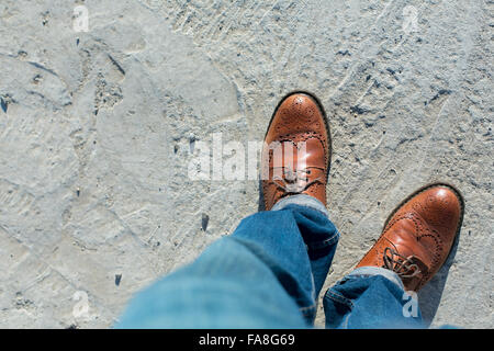 Foot and legs seen from above. Selfie Stock Photo