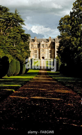 View down the drive to the west front at Montacute House, Somerset. Stock Photo