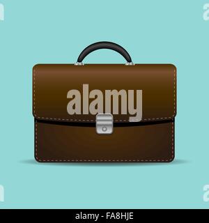 Brown briefcase on turquiose background Stock Vector