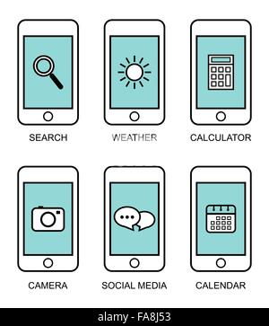 Flat contour modern smart phones with different user interface elements on white background Stock Vector