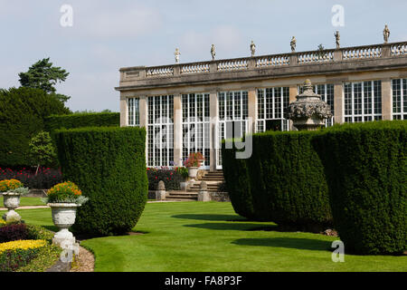 The Orangery and Italian Garden in July at Belton House, Lincolnshire. The Orangery was designed by Wyatville and built in 1819. Stock Photo