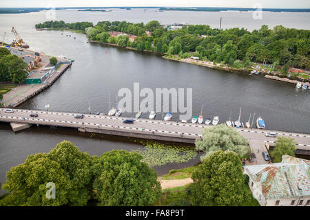 Top view on the Old City from the observation deck of the Vyborg Castle Stock Photo