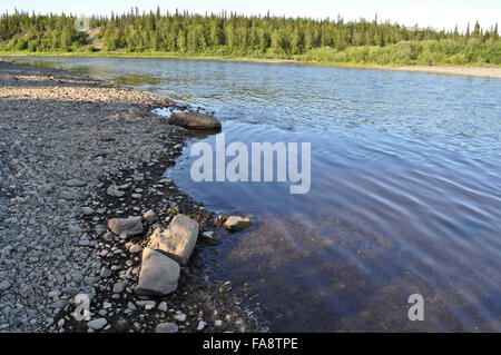 Russia, the Polar Urals. Taiga river Paga, Virgin Komi forests.  Russia, the Polar Urals. Stock Photo