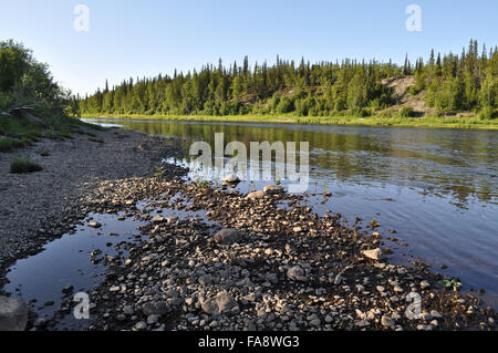Russia, the Polar Urals. Taiga river Paga, Virgin Komi forests.  Russia, the Polar Urals. Stock Photo