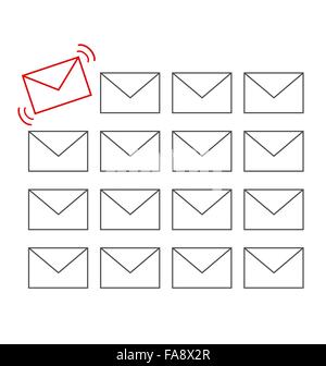 Flat icons of messages with one important message isolated on wh Stock Vector