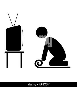 TV yoga tutorial lesson man pictogram flat icon isolated on whit Stock Vector