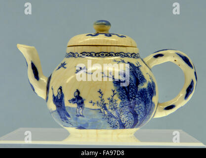 Blue-and-white Teapot with Figures. Shanghai Museum. Stock Photo