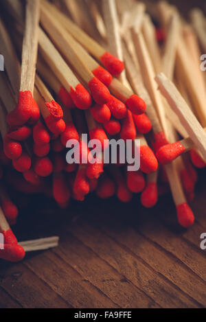 House hold safety matches pile, close up macro with selective focus