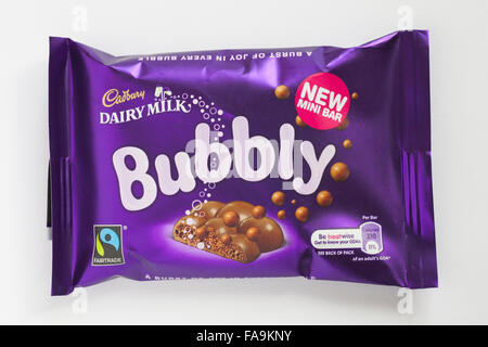 Bar of Cadbury Dairy Milk Bubbly new mini chocolate bar isolated on white background Stock Photo