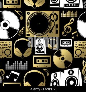 Music concept seamless pattern made with icons. Includes dj, rock, club and audio elements. EPS10 vector. Stock Vector