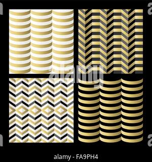 Retro seamless pattern set, vintage abstract geometric backgrounds in gold color. EPS10 vector. Stock Vector