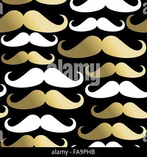Hipster mustache seamless pattern, classy beard elements in gold. EPS10 vector. Stock Vector
