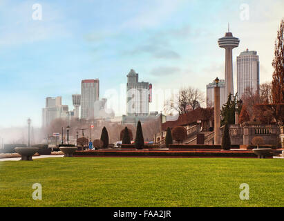 View of the city of Niagara Falls City from Niagara Parkway in the wintertime Stock Photo