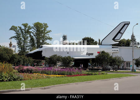 A full size model of the Russian Buran Space Shuttle OK-TVA in VDNKh, Moscow, Russia. Stock Photo