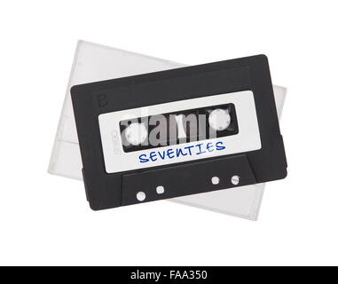 Vintage audio cassette tape, isolated on white background, best of the 70s Stock Photo