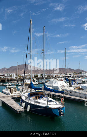 Yachts moored in Rubicon marina, Playa Blanca, Lanzarote, Canary Islands, Spain Stock Photo
