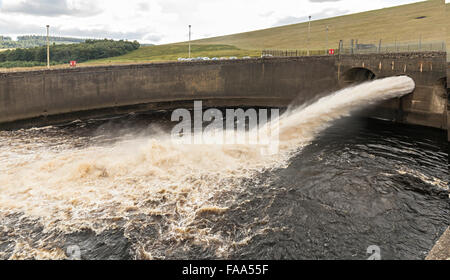 Discharge from dam, Kielder reservoir, Northumberland, England, UK Stock Photo