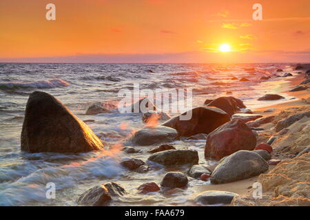 Sunset at Baltic Sea, Pomerania, Poland Stock Photo