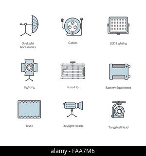 Icons studio lighting and accessories for professional photographers Stock Vector
