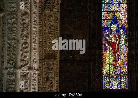 stained glass windows at jeronimos monastery in lisboa portugal Stock Photo