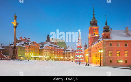 Christmas tree on the Castle Square, Warsaw City, Poland Stock Photo