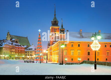 Christmas tree outdoor on the Castle Square, Warsaw City, Poland Stock Photo