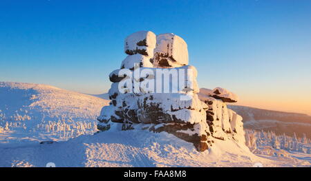 Winter landscape with a blue sky, Karkonosze Mountains, Poland Stock Photo