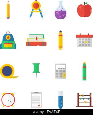 Modern flat icon vector illustration collection on high school Stock Vector