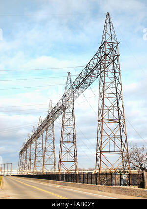 roadside power lines next to the Niagara River in Ontario, Canada Stock Photo