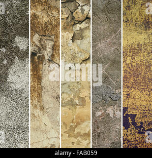 Collection of six narrow  images with vintage grunge texture of old weathered dirty wall, suitable for web sites Stock Photo