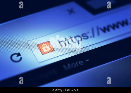 Https (hyper text transfer protocol secure) on an internet search bar. Stock Photo