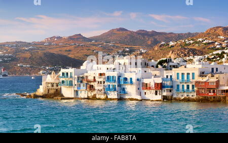 Greece, Mykonos Island - View at 'Little Venice' in the Mykonos Town, Chora Stock Photo