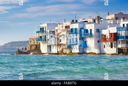 Little Venice in the Mykonos Town, Chora - Greece, Cyclades, Mykonos Island Stock Photo