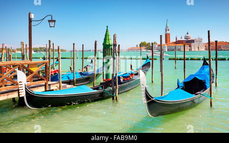 Venetian viewpoint - gondola on Grand Canal and San Giorgio Maggiore church, Venice, Italy, UNESCO Stock Photo