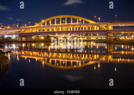 A beautiful night scene of the famous MacArthur bridge in Taipei Taiwan Stock Photo