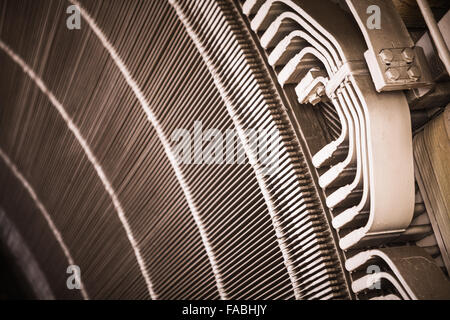 Close-up shot of a stator from a big electric motor. Stock Photo