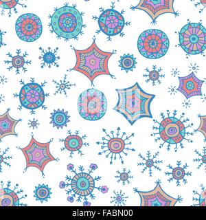Hand drawn colorful snowflakes doodles Stock Vector