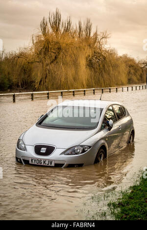 York, UK. 26th December, 2015. UK weather. Heavy rain in the North of England causes flooding in York on Boxing Day as the River Foss breaks its banks. Cars parked along Huntington Road in York are flooded as the river rises suddenly. Photo Bailey-Cooper Photography/Alamy Live News Stock Photo