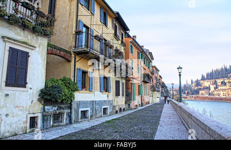 Embankment street of Adige river in Verona, Italy Stock Photo