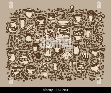 Hand drawn doodle set coffee. Vector illustration Stock Vector