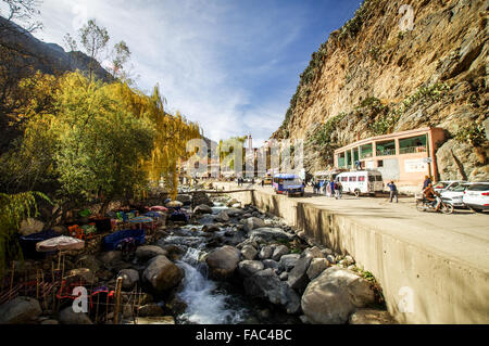 Village of Setti Fatma nestled on the hillsides of Ourika Valley - High Atlas mountains, Morocco